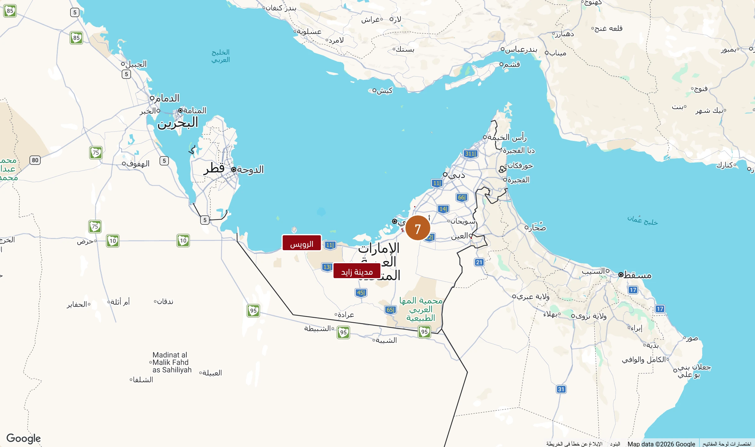 خريطة دولة الإمارات العربية المتحدة مع نطاقات بنك الأراضي النموذجية موزعة في إمارة أبوظبي